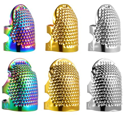 Mabor 6Pcs Metal Sewing Thimble, Thinbles for Hand Quilting, Adjustable Knitting Finger Protector/Guard for Hand Embroidery, Sewing Accessories DIY Needlework Tool
