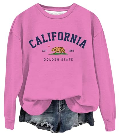 Felpe da donna Los Angeles vintage spalla goccia lettera abiti Los Angeles California Backwoods College casual girocollo grafica felpe con cappuccio top vestiti gotico 2025 preppy Y2K solido, rosa, M