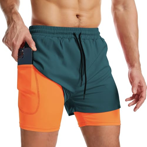 Danfiki Sportshorts för män 2-i-1 löparshorts med fickor, M