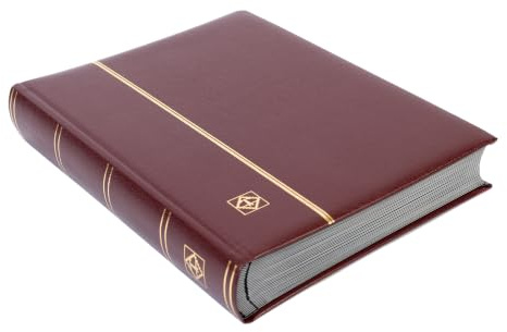 LIGHTHOUSE – “PREMIUM” Bonded Leather Cover Stockbook for Stamps - 64 Black Cardstock A4 Pages with Clear Strips and Double Linen Hinges - Red