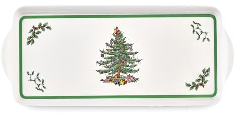 Skede Julgranssandwich-bricka (38,1 x 16,5 cm) – dekorativt serveringsfat för råkostnader, förrätter, semestersnacks – festlig melaminskål, hållbar julservis – elegant