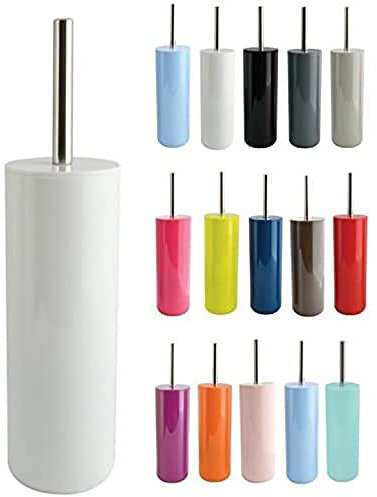 MSV Cepillo para WC Portacepillos para WC Recipiente para Cepillos Inagua - Conjunto para WC de Poliestireno Cepillo con Mango de Acero Inoxidable Blanco