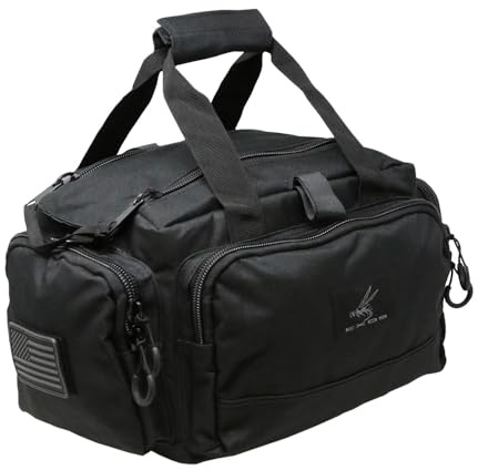 Exos Tactical Range Bag - Medium Size Range Bag for Shooting - Gun Case for Handguns, Ammo Storage, Tactical Backpack, Molle Webbing, Free Subdued USA Patch, Designed in the USA (Black)