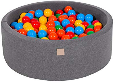 MEOWBABY Bällebad Baby - Rund 90x30cm Ball Pit für Kinder ab 1 Jahr mit 200 Bälle - Weiches & Sicheres Bällepool, Cotton, Dunkelgrau