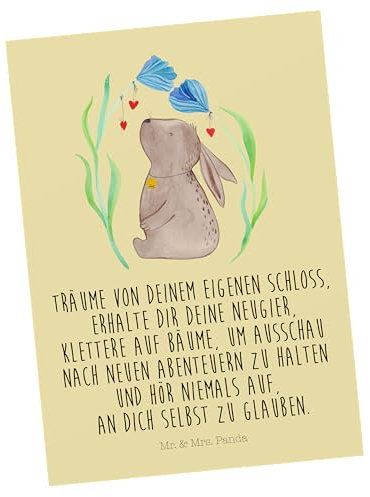 Mr. & Mrs. Panda Postkarte Hase Blume - Geschenk, Geburtstag, Wanddeko, Kindergeburtstag, Träume, Geschenkkarte, motivkarte, Karten, Schwangerschaft, Ostergeschenke, Geburt, Einladungskarte