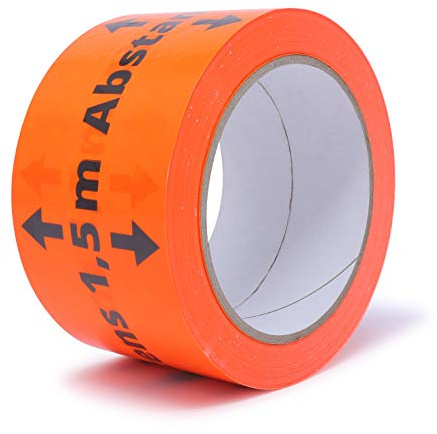 gws Hinweis-Klebeband Abstand halten 1,5 M! 1 Rolle Flurorange PVC | Kräftiges Markierungsband in Profi-Qualität | Warnband Paketband | 60 mm x 66 m