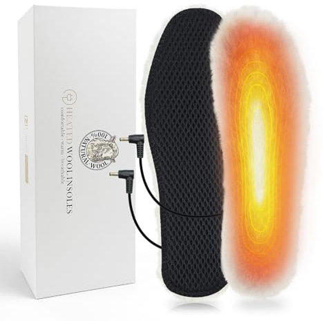 AROMA SEASON Beheizbare Einlegesohlen mit Akku aus Schafswolle | Warme beheizte Füße beim Skifahren, Snowboarden, Wandern, Angeln | hohe Heiz- und Akkuleistung | Schuhsohle (Beige, Schwarz, 45 EU)