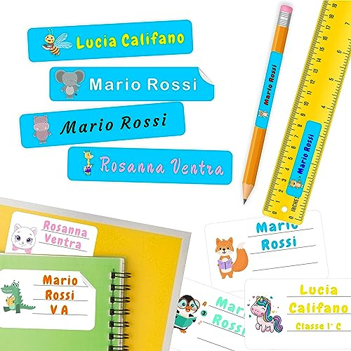 230 Etichette personalizzate colorate scuola materiale didattico in 2 formati convenienza,180 adesivi 50x10mm e 50 adesivi 50x30mm,utili a segnare penne, quaderni, matite, libri, ecc. CELESTE