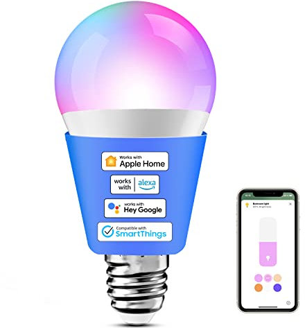 meross Lampadina LED E27 Funziona con Alexa, Apple HomeKit, Google Home e SmartThings, Lampadina Smart Multicolore e Dimmerabile, Lampada WiFi RGBWW, 2700-6500K