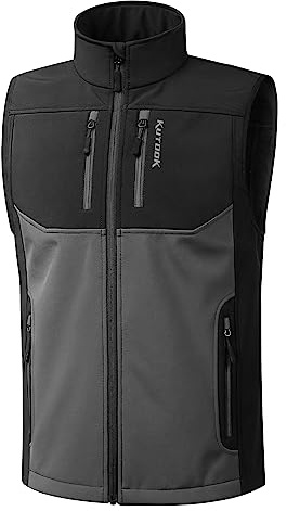 KUTOOK Gilet Uomo Antivento Fodera di Pile Smanicato in Softshell Impermeabile Giacca Senza Maniche Invernale per Escursionismo,Viaggi,Corsa,Golf e Vita Quotidiana(Grigio,M)