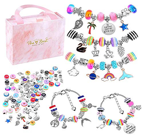 Cozywind Kit de bracelets à breloques à faire soi-même, kit de fabrication de bijoux avec chaîne en argent, cadeau pour filles