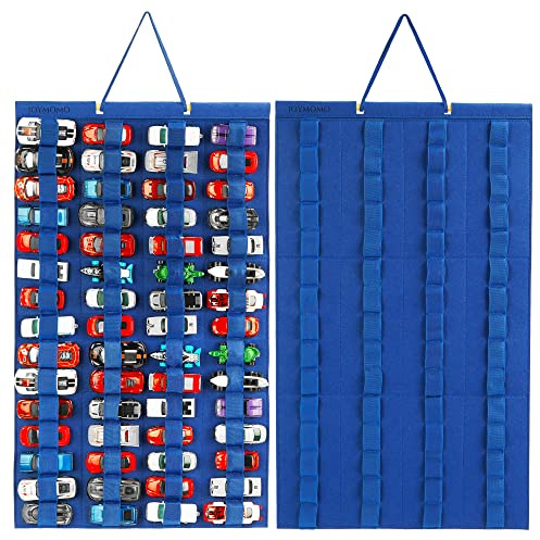 JOYMOMO Hanging Storage Organizer for Toy Cars Felt Display Case Hold Up 60 Toy Cars (Without Accessories)(Blue)