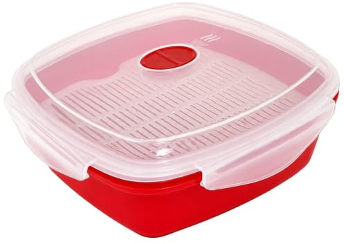 Vented Microwave Steamer – BPA-Free Microwave Cooker for Vegetables, Fish, Poultry, Rice & Leftovers – Snap-Lock Lid with Steam Vent – 8 x 8 Heating Plate by Dependable Industries