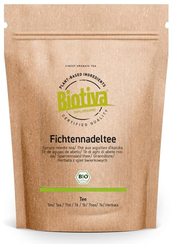 Tisane d'aiguilles de pin bio 100g - coupée- sans agents de remplissage - récolte fraîche dans l'UE - mise en bouteille et certifiée en Allemagne - Biotiva