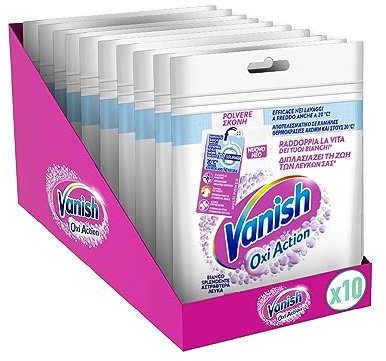 Vanish Polvere Bianco Splendente, Smacchiatore per Capi Bianchi in polvere, 10 Confezioni da 300 g di Smacchiatore per Bucato, Additivo Lavatrice Multiazione senza Candeggina