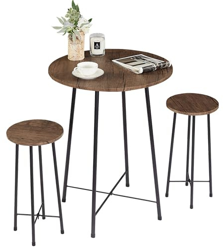 VECELO 3 Piece Pub Table and Chairs Sets Counter Height Bistro Bar Sets with 2 Barstools for Kitchen Breakfast Nook, Small Space, Apartment, Breakfast Dinner Restaurant, Coffee