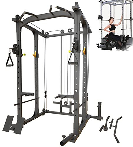 Squat Rack, Power Rack, Kabelmaskin, Lat Pull Down Machine, Multi-Function Power Cage Squat Rack med kabelkorsning 440LBS Viktkapacitet Kabelstationer.