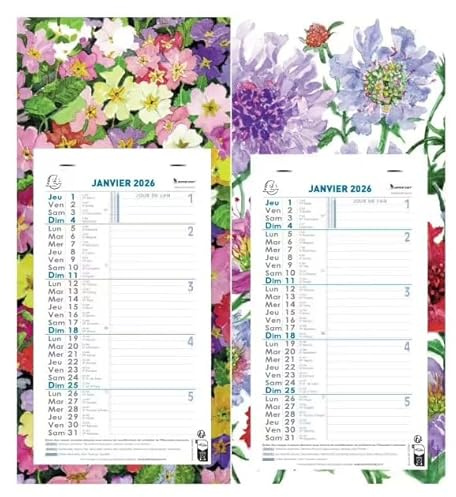 Exacompta - 33215E - 1 Calendrier Mensuel Fleurs - Dimension 16 cm x 33 cm - Janvier 2027 à décembre 2027-2 Visuels aléatoires