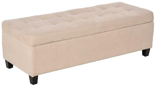 HOMCOM Banco de Almacenamiento Acolchado Puff de Almacenaje Taburete Tapizado en Lino con Tapa Abatible para Salón Entrada Dormitorio Carga 120 kg 125x49x41,5 cm Beige