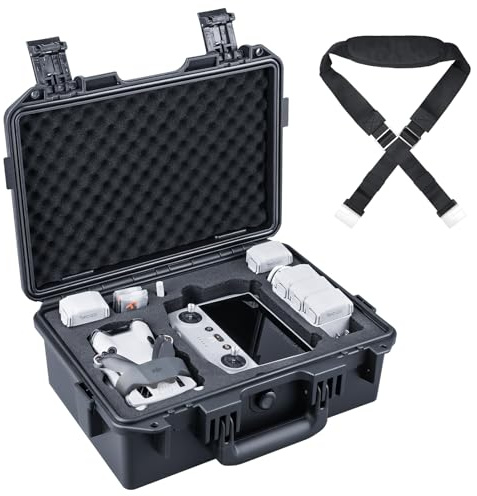 Lykus Titan MM410 Wasserdicht Tasche/Koffer/Case für DJI Mini 4 Pro/Mini 3/Pro und DJI RC 2/RC/RC-N2/N1, Schwarz mit Schultergurt, Unterstützung 7 Akkus und RC Gurt [NUR Koffer]
