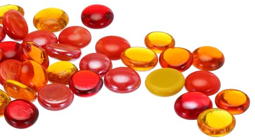 sourcing map Glass Beads,36pcs Flat Glass Gemstone 0.44lbs (0.67-0.87) Glass Marbles Pebbles for Vase Fillers Aquarium Decor DIY Craft(Orange/Red/Orange/Yellow/Deep Red)