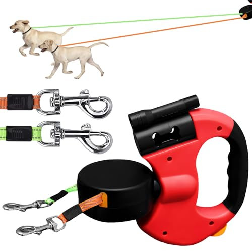 Hundeleine Doppelleine für 2 Hunde, Flexible Einziehbare Hundeleine Doppelleine mit LED Licht, Hundeleine 3m, Hundeleine Ausziehbar mit Bequemen Ergonomischer Griff, Rolleine, Rollleine (B)