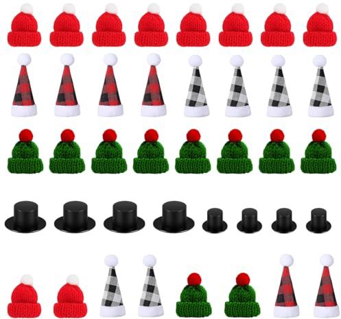 MorLuks set med 40 minijulmössor, cylinderhatt, små julhattar, stickad mössa, minijulmössor för flaskor, dockhusdekoration, julfester