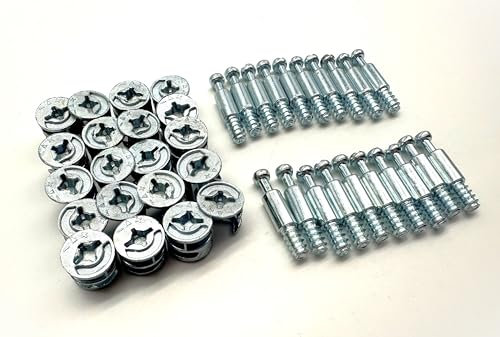 40PCS 2-in-1 Cam Lock & Dowel Screws (15mm Cam, 24mm Dowel) Furniture Fixings for Flat Pack Furniture, Cabinets and Drawers
