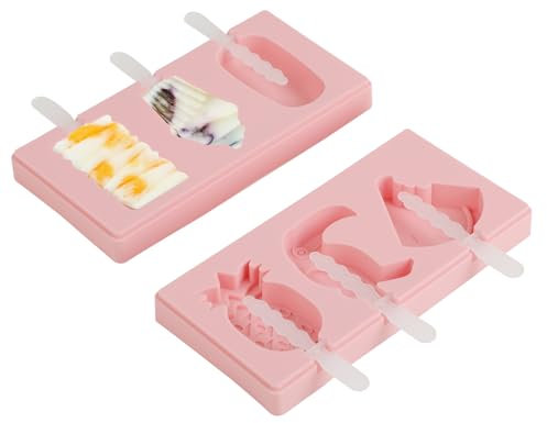 2 Ghiaccioli - Stampi ghiaccioli, Silicone Alimentare, Antiaderente Flessibile, Facile da Usare e Pulire, Ideale per Gelati Fatti in Casa e Dessert Estivi (18,2x9,1x2,3cm) (Rosa)