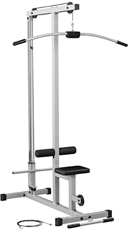 Powerline by Body-Solid LAT Pull Down Machine - Home Gym with High & Low Pulleys, Heavy Gauge Steel Construction, Includes LAT and Low Row Bars, Silver/Black (Gray/Black)