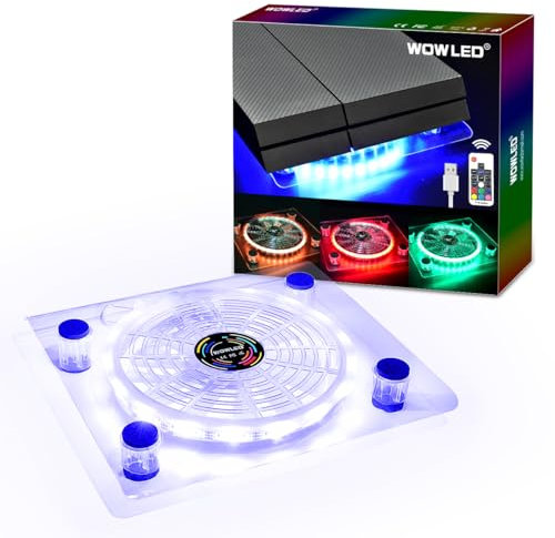 WOWLED USB RGB LED Cooler Cooling Fan Pad Stand Accessories with Wireless Remote Controller for PS4 Playstation 4 XBOX One Consoles Laptop Notebook