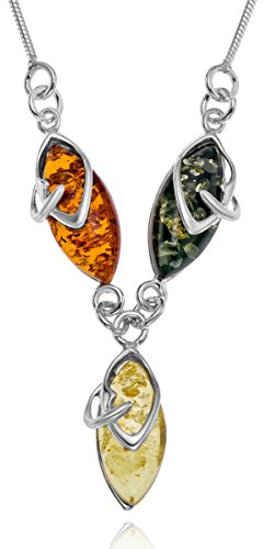 Copal Collana Con Catena In Argento E Pendente A Goccia Di Ambra Baltica Multicolore