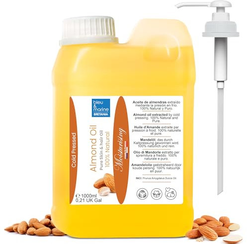 Premium Mandelöl 100% Natürlich Kaltgepresst - Schwangerschaftsöl | Anti-Dehnungsstreifen | Babypflege | Massageöl | Haarmaske | 1000ml (Die Verpackung kann variieren.)