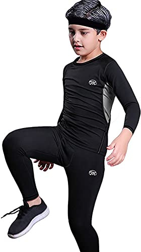MeetHoo Conjunto Ropa Interior Termica para Niños Camisetas Termicas Deportivas Manga Larga Pantalon Termico Futbol Niño de Esquí Forro de Lana para Correr