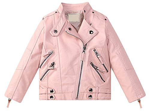 De feuilles CHIC-CHIC bikerjacka för flickor pojke - i konstläder - långärmad - höst vinterkappa för barn, rosa, 9-10 ans