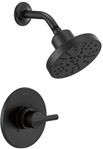 Delta Faucet Nicoli 14 Series Single-Handle Shower Faucet, Shower Trim Kit with 5-Spray H2Okinetic Shower Head, Matte Black 142749-BL (Shower Valve Included)