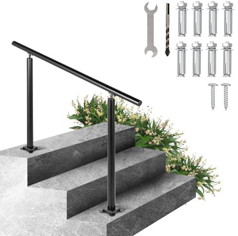 Happybuy Handrail Outdoor Stairs, 3ft, 34 Inch Outdoor Handrail Black Outdoor Stair Railing Adjustable from 0 to 60 Degrees Handrail for Stairs Outdoor Black Aluminum Stair Railing for Garden, 3'