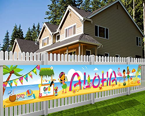 HOWAF Aloha Banner für Hawaiianische Dekoration, langer Stoff, Banner für tropische Sommer, Party, Garten, Außenwand, Dekoration, Strand, Pool, Tiki, Luau, Party, Hintergrunddekoration, 270 x 35 cm