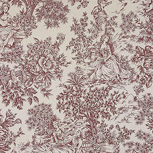 Kt KILOtela - Tela Loneta Estampada, Decoración, Tapizar, Cojines, Manteles, Bolsos, Manualidades, 100 cm Largo x 280 cm Ancho, Romántico, Paisaje, Toile de Jouy, Granate, Crudo ─ 1 Metro
