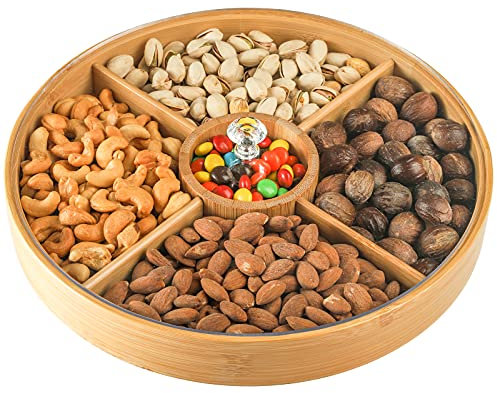 Hedume Bambus-Nuss-Serviertablett mit 5 Essgittern, 30,5 cm, für Dessert, Obst, Gemüse, Lebensmittel, Servierplatte für Party, Familienessen, Urlaub und Hauseinweihung