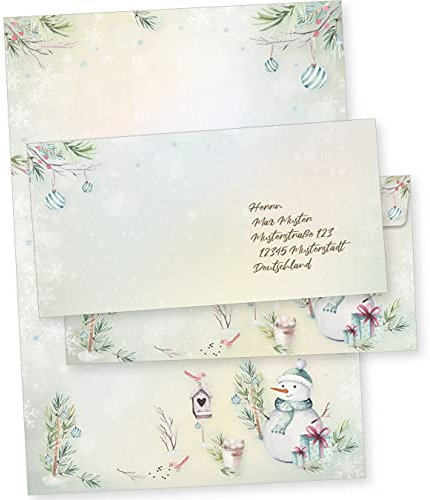 Flöckchen 100 Sets Weihnachtsbriefpapier Briefpapier Weihnachten mit Umschlag ohne Fenster, Weihnachtspapier A4
