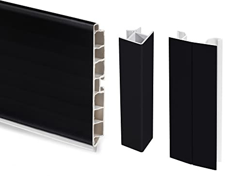 Emuca - Kit de zócalos para cocina, con accesorios de unión, altura 150 mm, 2 barras de 2,35 m, plástico, negro