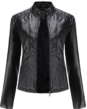 YFFUSHI Women Faux Leather Bomber Jacket Moto Biker Coat Long Sleeve Jacket Zip Casual