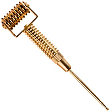 Roll On Jade Facial Massager - Ridoki Gold Acu, Natural Face Lifting Roller + Acupressure Tip, Anti-Aging