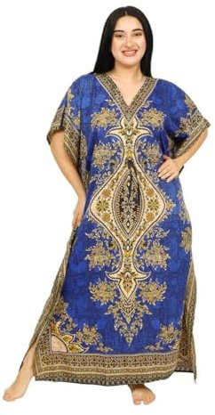 Women's Long Kaftan Dress Maxi Caftan Dress Gown Top Night Dress (Blue)