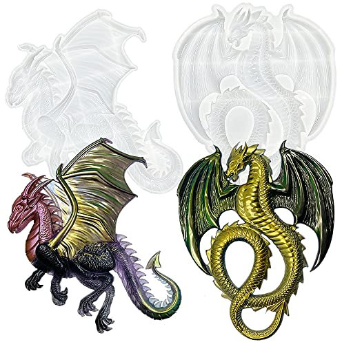 AFUNTA 3D-Drachen-Silikonformen, große fliegende Drachenformen, Epoxidharz-Formen für Wand, Schreibtisch, Schränke, Büro-Kunstdekoration, 2 Stück