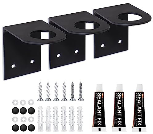 Roselsee - Dispensador de jabón (3 unidades, acero inoxidable, autoadhesivo, diámetro interior de 27 mm, accesorios de baño con adhesivo negro para cocina, baño, loción)