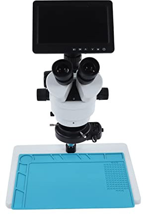 Microscopio Estéreo Trinocular, Barril Giratorio de 360 ​​°, Pantalla LCD de 7 Pulgadas, Microscopio Trinocular Digital de Vidrio óptico de Alta Precisión para Electrónica