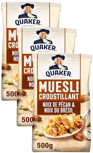 Quaker Muesli Croustillant Noix De Pécan & Du Brésil, 500g (Lot de 3)