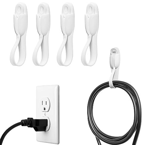 Pack de 4 sujetacables de extensión autoadhesivos de silicona,Organizador de cables Cargador Gestión de cables para organizar el escritorio de la oficina en casa,electrodomésticos(4 blancos)